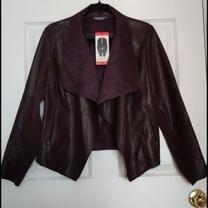 Bagatelle Wine Faux Leather Drape Jacket Size M